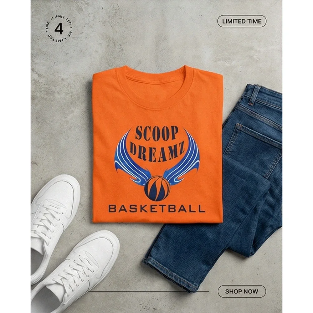 Scoop Dreamz Boys S Orange Basketball T-Shirt Invest In Yourself‎ Graphic